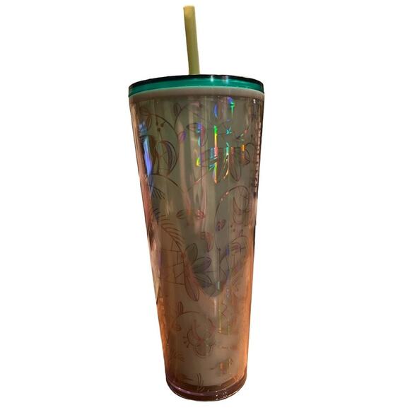 Starbucks 2022 Venti 24oz Tumbler Holiday Woodland Mint Green Iridescent Coffee - Picture 4 of 8